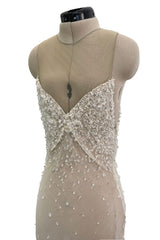 Dreamy 1993 John Anthony Couture Ivory Silk Chiffon Dress w Extensive Beading & Train