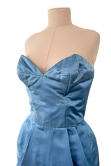 Outstanding 1960s Christian Dior by Marc Bohan Demi-Couture Sky Blue Silk Bombshell Dress