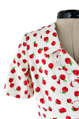 Prettiest 1980s Oscar de la Renta Tiny Spring Rose Print Skirt & Short Sleeve Jacket Suit Set