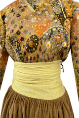 Fall 1970 Madame Gres Haute Couture Wide Leg Pant w Metallic Partially Open Tie Top Set