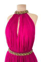 Gorgeous Pre-Fall 2011 Alexander McQueen by Sarah Burton Pink Silk Chiffon Dress w Jeweled Belt