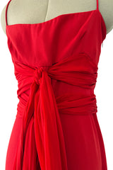 Prettiest Spring 2003 Original Valentino Runway Look 64 Red Silk Dress w Silk Chiffon Ties