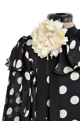 Prettiest Resort 2017 Gucci by Alessandro Michele Black & White Polka Dot Silk Chiffon Dress