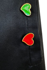 Spring 1992 Yves Saint Laurent Ad Campaign Black Dress w Green & Red Enamel Heart Buttons