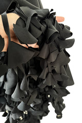 Unusual 1990s Louis Feraud Partial Wrap Black Jersey Dress w Cut Out Stacked Circle Hem