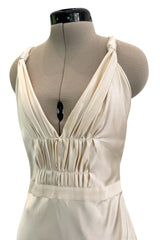 Gorgeous Fall 2000 Prada Backless Ivory Bias Cut Silk Dress w Front Gathering Detail