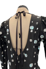 Fall 1979 Yves Saint Laurent Unlabled Haute Couture Black Silk Dress w Elaborate Sequin & Crystal Detailing