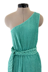 Amazing 1980s Mary McFadden One Shoulder Pleated Two Piece Set Dress w Braided Belt