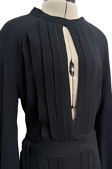 1971 Ossie Clark Couture "Come Fly With Me" Black Moss Crepe Open Back Wrap Dress w Huge Sleeves