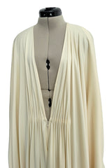 Incredible 1974 Yuki by Gnyuki Torimaru for Rembrandt Ivory Jersey Front Plunge Caftan Dress