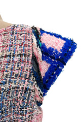 Incredible Spring 2018 Chanel by Karl Lagerfeld Runway Look 8 Pink & Blue Metallic Boucle Dress