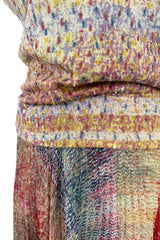 Outstanding Spring 2001 Oscar de la Renta Runway Look 38 Sequin Detailed Sweater & Silk Skirt Set