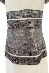 Superb Fall 2007 Oscar de la Renta Runway Look 38 Sequin & Bead on Ivory Boucle Wool Runway Dress