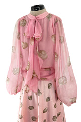 Gorgeous Spring 1974 Valentino Ad Campaign Shell Print Pink Silk Chiffon Top & Silk Twill Skirt Set