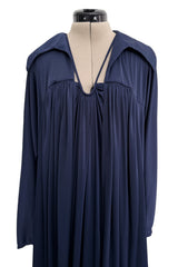 1976 Yuki by Gnyuki Torimaru Deep Blue Jersey Draped Halter Dress w its Matching Jersey Jacket
