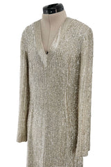 Extraordinary Fall 1975 John Anthony Couture Ivory Silver Hand Beaded Runway Sample Dress