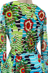 1972 Lanvin by Jules-Francois Crahay Printed Silk Jersey & Waffle Weave Low Back Dress