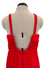 Incredible 1973 Hubert de Givenchy Haute Couture Red Sillk Crepe Chiffon Pleated Dress