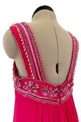 1960s Helen Rose Pink Silk Chiffon Dress w Elabroately Beaded & Sequins Bodice