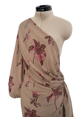 Resort 2008 Prada by Miuccia Prada Look 5 One Shoulder Floral Printed Silk Dress w Low Side Plunge