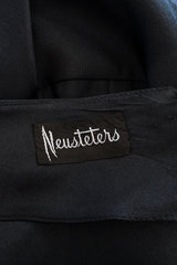 Fabulous Early 1960s Neusters Dior Feeling Black Silk Dress w Front Bow Detail