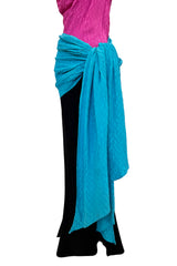 Iconic Spring 1985 Yves Saint Laurent Runway Pink & Black One Shoulder Dress w Blue Swag