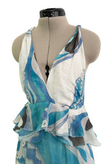 Resort 2011 Emilio Pucci by Peter Dundas Deliberately Faded & Lightly Tie Dyed Feather Light Silk Cotton Blue Print Dress