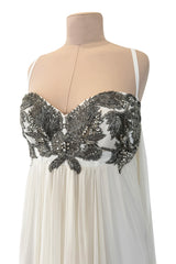 Incredible 2022 Alexander McQueen by Sarah Burton Ivory Silk Chiffon Dress w Heavily Detailed Bodoice