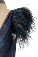 Resort 2008 Nina Ricci by Olivier Theyskens Runway Look 28 Bias Cut Blue & Black Dress w Feather Detailing & Train