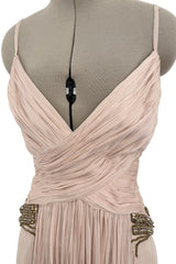 c 2007 Roberto Cavalli Pale Ballet Pink Pleated Silk Jersey Dress w Front Plunge & Rhinestones