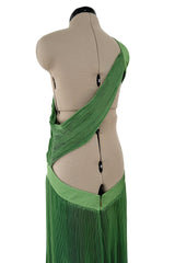 Very Rare Spring 2007 Roberto Cavalli Green Pleated Silk Chiffon Dress w Open Back & Sides
