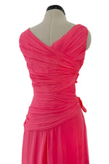 2010s Valentino by Pierpaolo Piccioli & Maria Grazia Chiuri Coral Silk Chiffon Bow Dress w Shawl