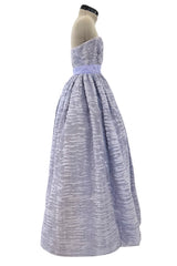 Elegant Late 1950s Sybil Connolly Couture Pale Lavender Pleated Linen Strapless Dress w Shawl