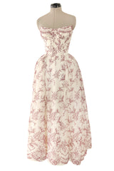 Prettiest 2000s Christian Lacroix Embroidered Net Strapless Dress w Dramatic Sleeved Bolero