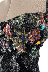 Exquisite 1950s Unlabeled Hand Made Couture Heavily Sequinned & Beaded Strapless Burlesque or Showgirl Dress