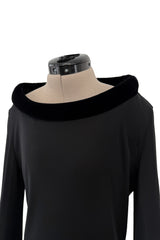 Outstanding Fall 1999 Jean Paul Gaultier Black Bias Cut Jersey w Black Velvet Cuffs & Collar