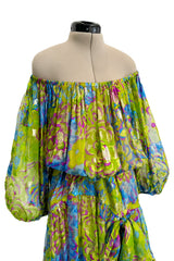 Spectacular Spring 1990 Yves Saint Laurent Runway Adjustable Length Metallic Silk Chiffon Dress