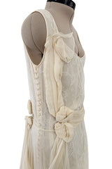 Fall 2007 John Galliano Ivory Silk Chiffon & Lace Dress w Silk Rosettes