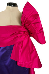 Spring 1984 Bill Blass Runway Purple Silk Dress w One Shoulder Bow & Long Ruffle