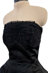 Extraordinary Winter 1954 Cristobal Balenciaga Haute Couture Strapless Black Silk Dress w Lace Bodice