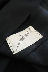 Rare 1950s Irene Lentz Black Silk Taffeta Dress w Pale Blue Ribbon & Lace Illusion Bodice