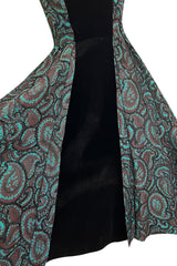 Spectacular 1940s Lilli Ann Teal & Brown Brodace & Velvet Dress w Looped Lame Detailing