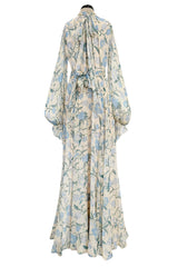 Prettiest Resort 2020 Luisa Beccaria Runway Look 24 Blue & Ivory Silk Chiffon Dress