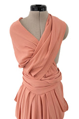 1990s Gianni Versace Pale Pastel Salmon Silk Crepe Wrapped Bodice & Bare Back Dress