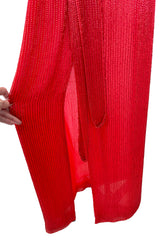 Iconic Resort 1980 Runway Fully Hand Beaded on Red Silk Chiffon Halston w Plunge Front