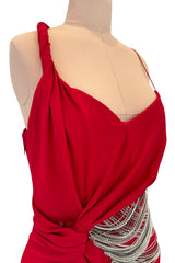 Fabulous 2000s Versace by Donatella Red Crepe Dress w Rhinestone & Silver Chain Detailing