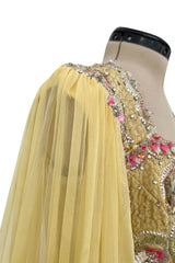 Incredible 1960s Tiziani Couture by Karl Lagerfeld Yellow Silk Chiffon Dress w Elaborate Beading