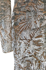 Spring 2018 Michael Kors Runway Look 72 Silver Sequin Dress on Nude Stretch Net w Asymmetrical Hem