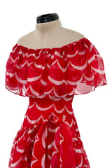 Exceptional & Important Spring 1980 Yves Saint Laurent Runway Red & White Print Silk Organza Dress