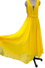 Resort 2018 Christian Dior by Maria Grazia Chiuri Runway Look 47 Plunge Yellow Silk Chiffon Dress Size 38